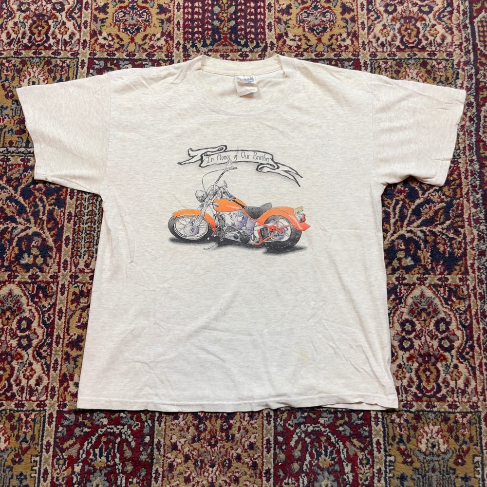 VTG T Shirt‎ Mens Large Graphic Print Motorcycle In Honor Of Our Brother biker